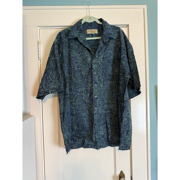 Hawaiian Button Up Short Sleeve Shirt Blue and Green Johari West 3XL - Picture 1 of 2